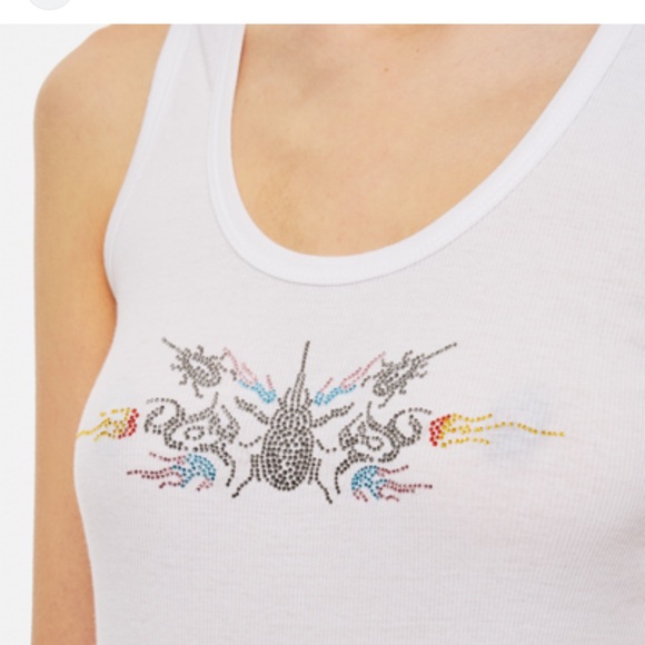 COLLINA STRADA White Rhinestone Ribbed Tank Top in M - Picture 3 of 3